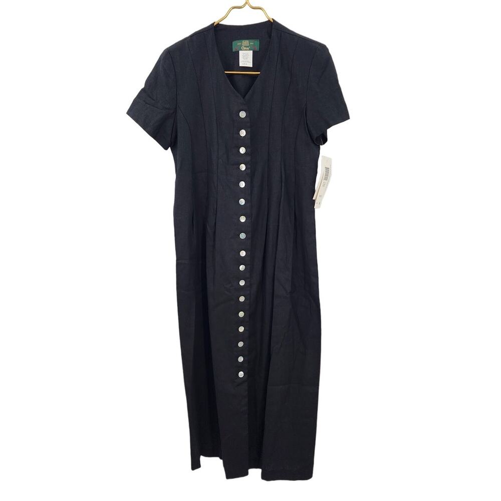New NWT Deadstock Orvis Linen Blend Dress Mother Of Pearl Button Size 8 Black